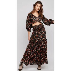 Free People Black Floral Two-Piece Set